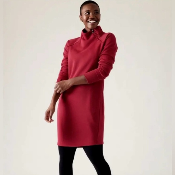 Athleta Cozy Karma Sweatshirt Dress - Red - Size Medium - Picture 1 of 16